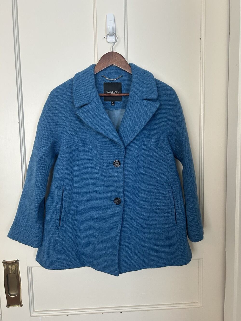 Talbots Wool Blend Coat Womens Size MP Blue Classic Preppy Colorful
